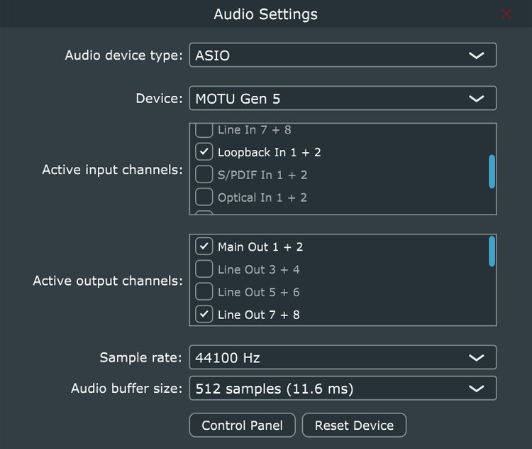 Hardware Digital Loopback Audio Settings