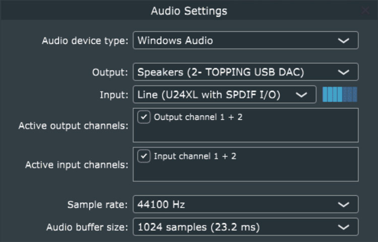 New audio settings dialog two devices